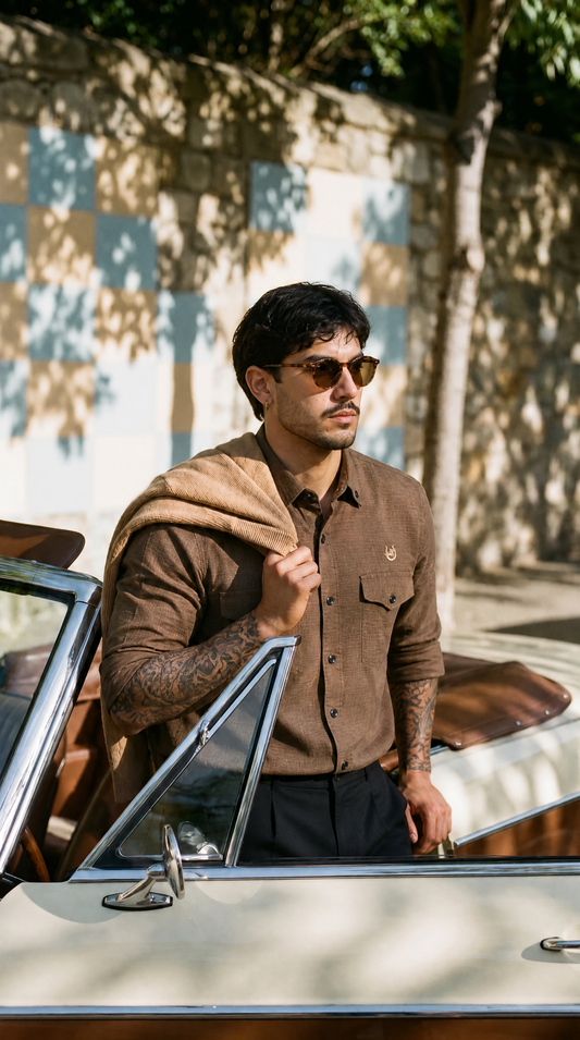 Textured Cocoa Desert Linen-blend shirt
