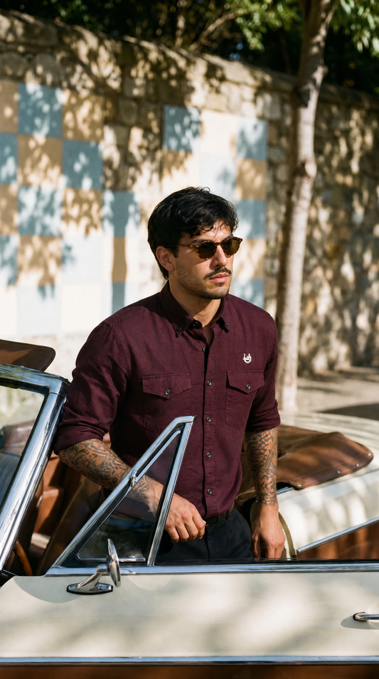 Textured Udaipur Plum Linen-blend Shirt