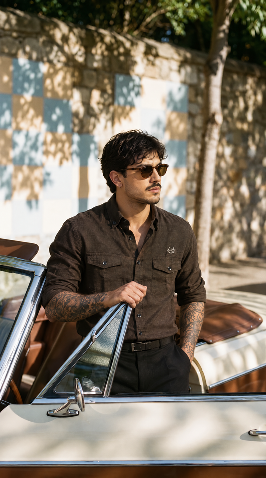 Textured Kodaikanal Dark Chocolate Linen-blend Shirt