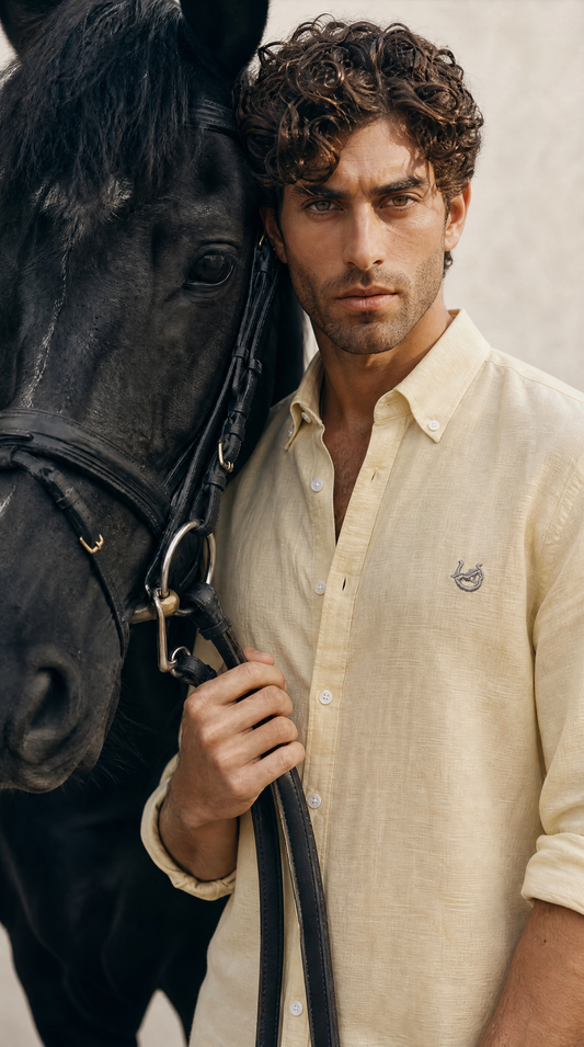 The Mysore Straw Yellow Linen-blend Shirt