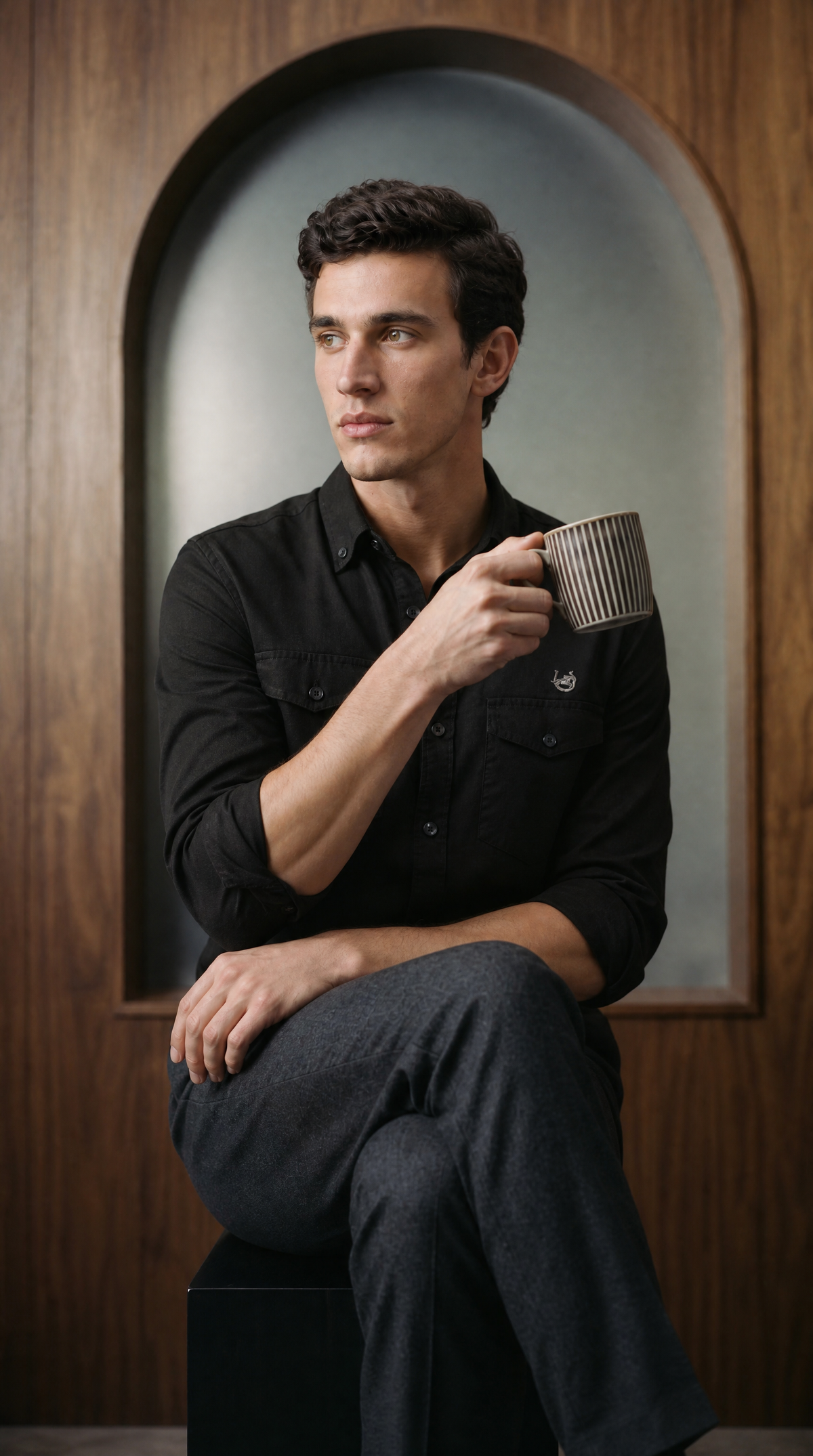 Textured Malabar Black Linen-blend Shirt