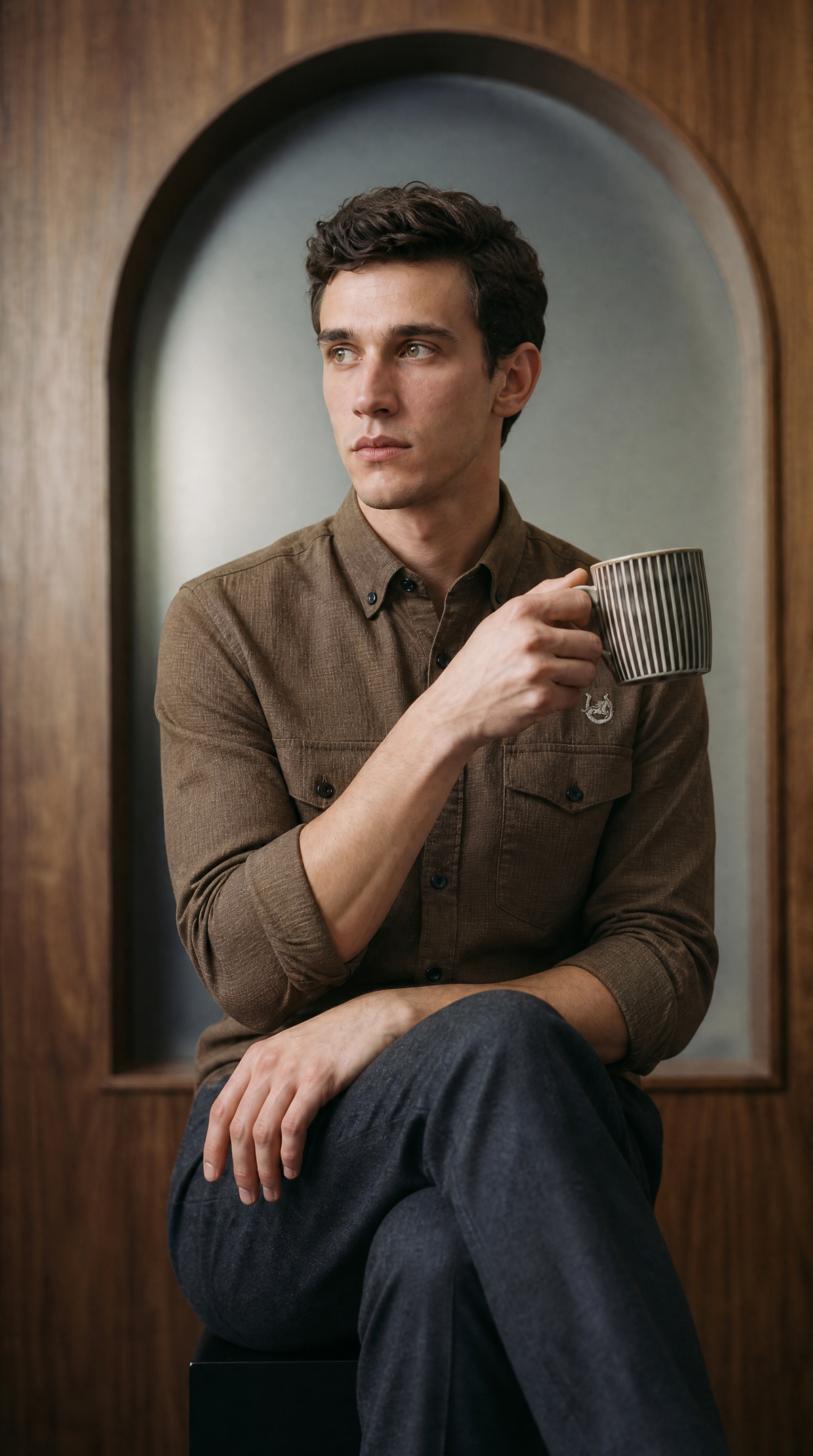 Textured Cocoa Desert Linen-blend shirt