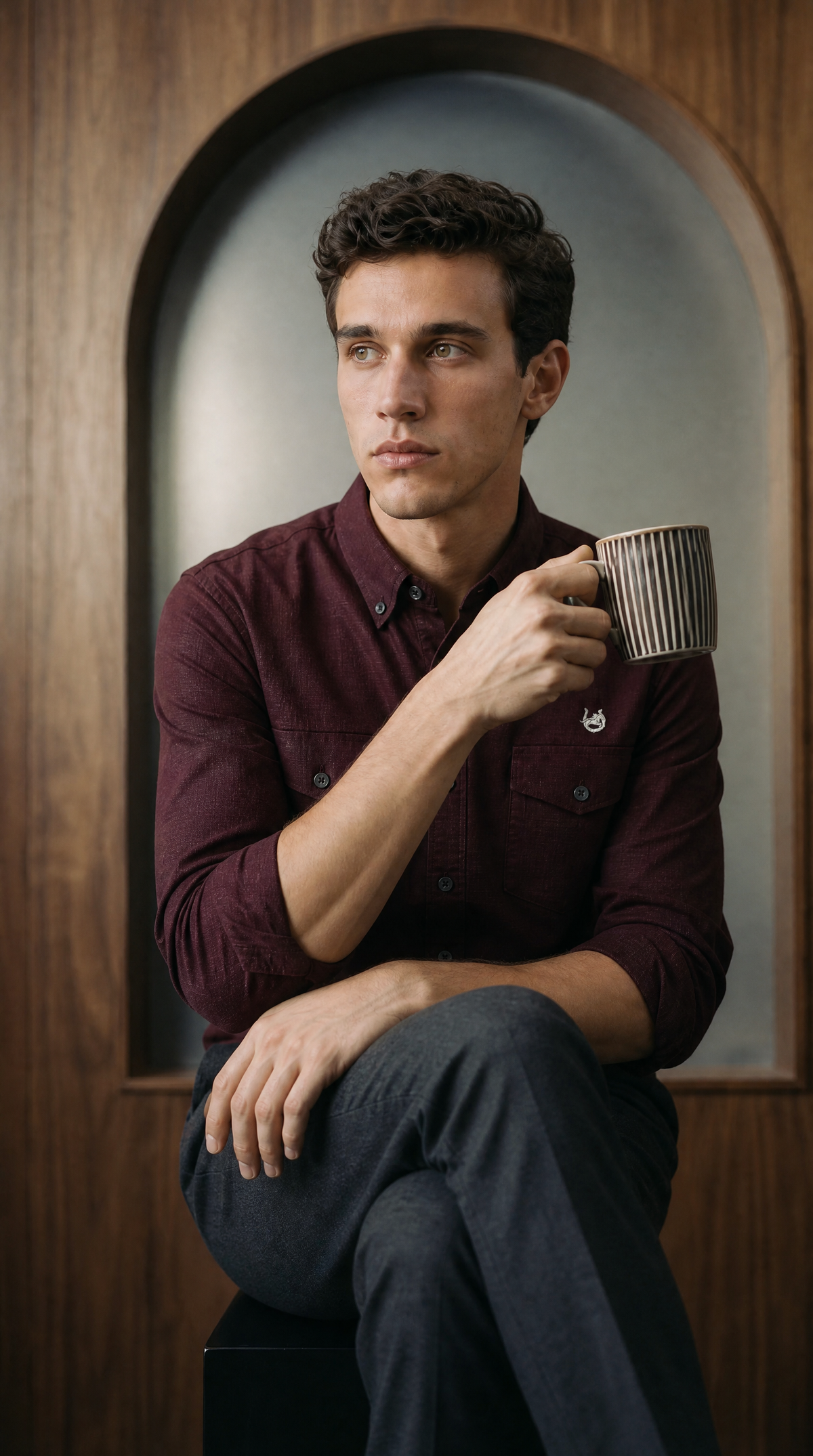 Textured Udaipur Plum Linen-blend Shirt