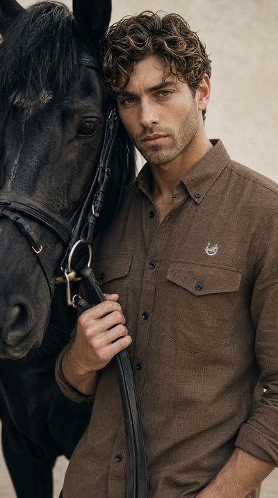 Textured Cocoa Desert Linen-blend shirt