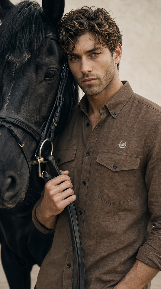 Textured Cocoa Desert Linen-blend shirt