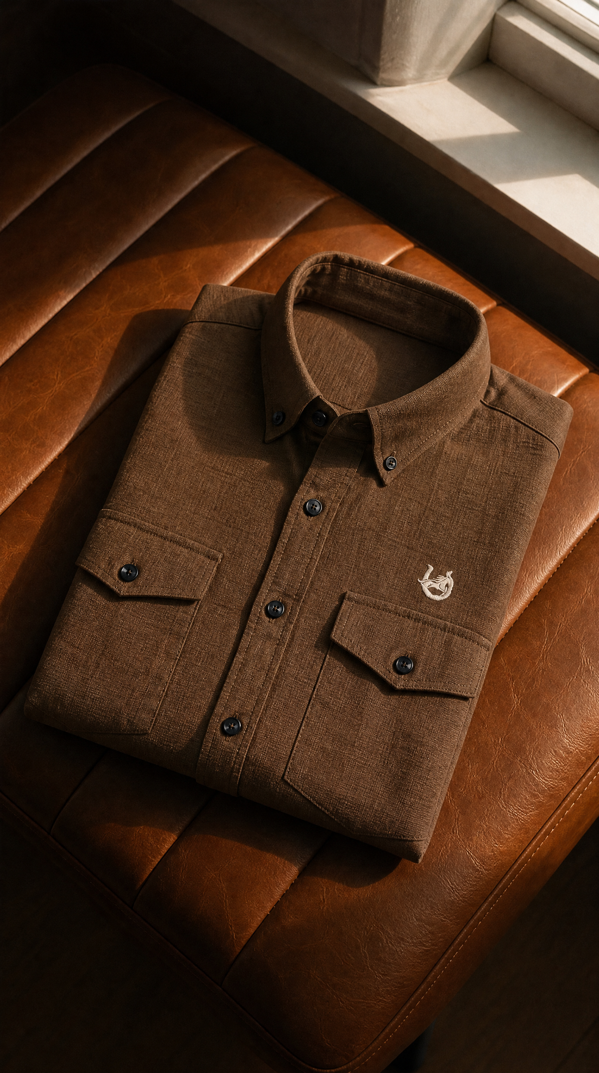 Textured Cocoa Desert Linen-blend shirt